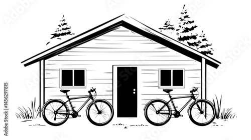 Bicycle Rental Outside Eco Hostel, vector illustration