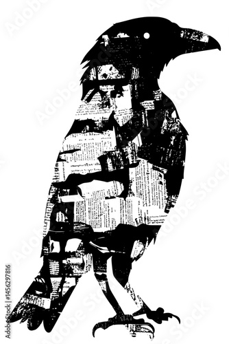 Bird Made Of Torn Magazine Text, coloring book design, vector illustration