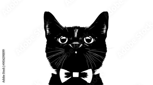 Cat With Bowtie And Stare, vector illustration