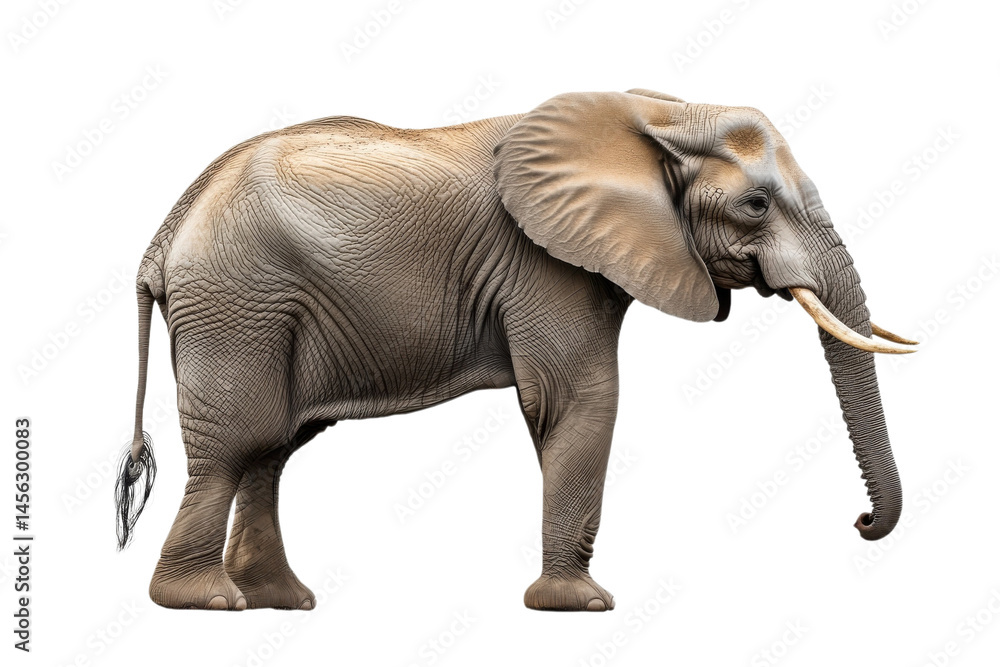 Fototapeta premium Majestic African Elephant Profile: Isolated, Powerful, Wild, Nature's Gentle Giant, Side View, on transparent background