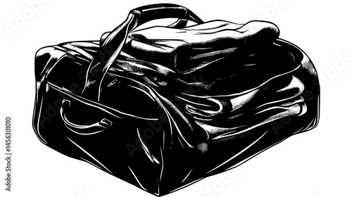 Duffel Bag Packed With Folded Clothes, vector illustration