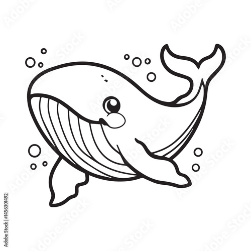 Cheerful Cartoon Whale Outline for Kids Coloring Book Pages