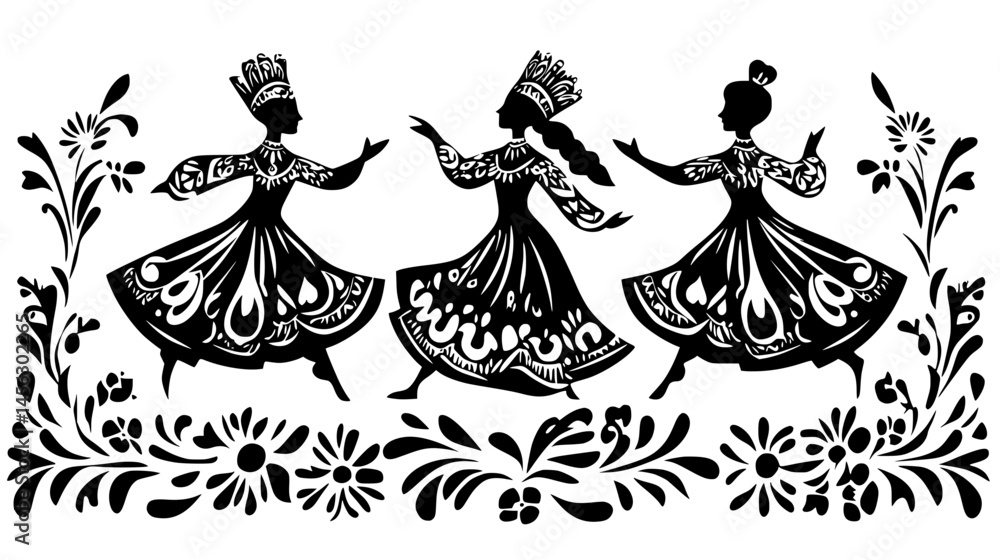 Fototapeta premium Folk Figures In Dancing Pattern, vector illustration