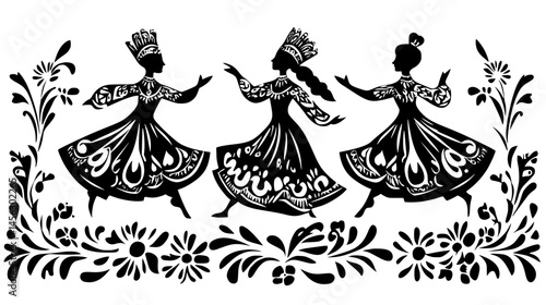 Folk Figures In Dancing Pattern, vector illustration