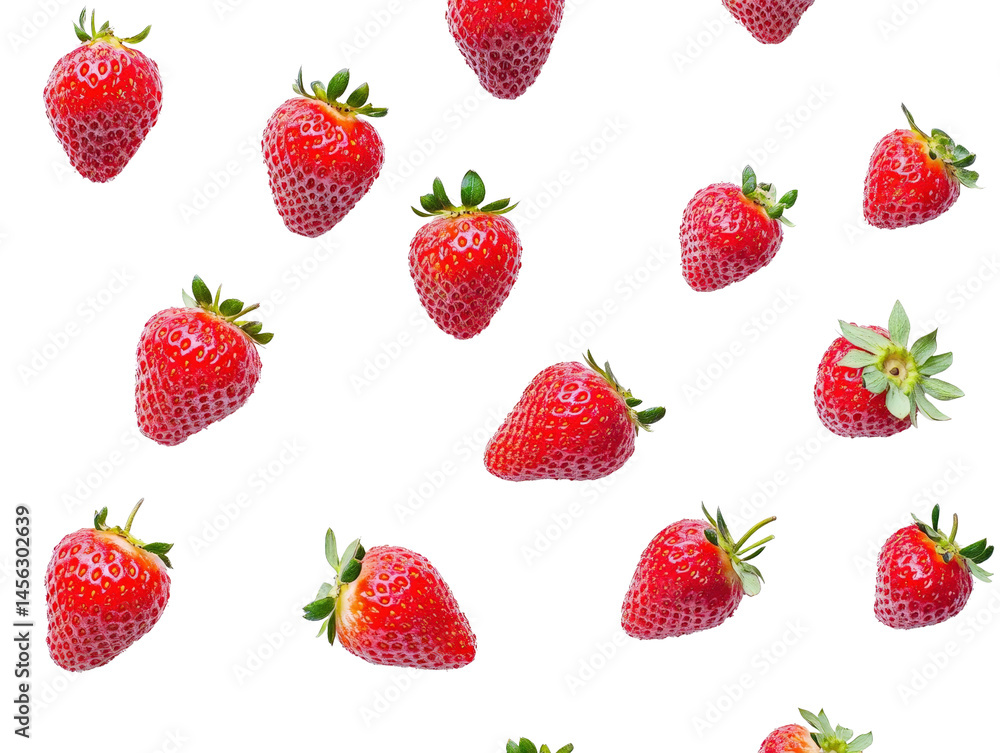 A bunch of strawberries scattered randomly,Transparent background, PNG file. The berries are vibrant and inviting, their color popping against the white A bunch of strawberries scattered randomly,Transparent background, PNG file. The berries are vibrant and inviting, their color popping against the white