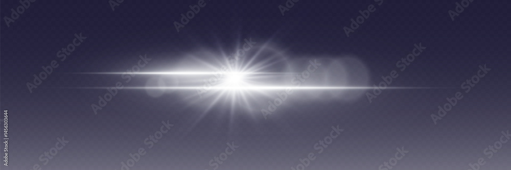 Obraz premium White effect of lens flare and star light. On a transparent background.
