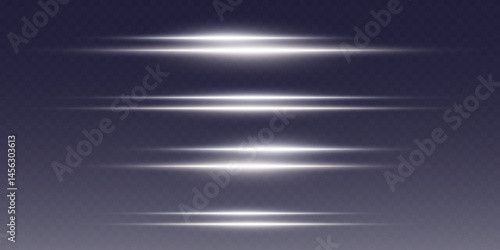 Glowing white speed lines, lines light effect. On a transparent background.