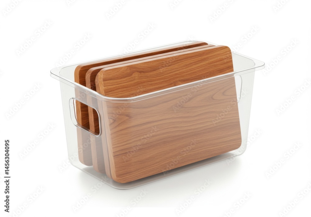 Wooden Cutting Boards in Transparent Plastic Container Wooden Cutting Boards in Transparent Plastic Container