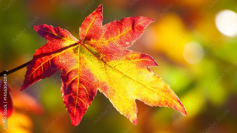 Vibrant Autumn Maple Leaf Closeup in Golden Sunlight Vibrant Autumn Maple Leaf Closeup in Golden Sunlight