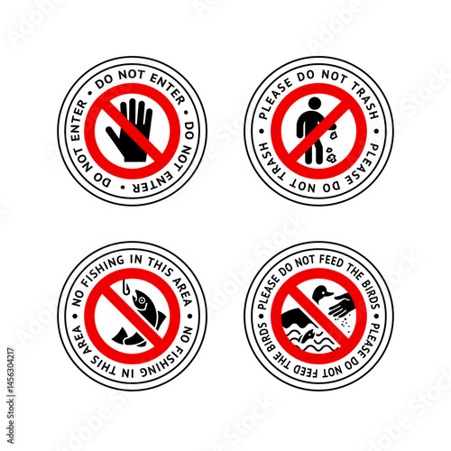 Free Download Prohibited label Do not enter, No fishing, Do not feed birds, Do not trash, forbidding sticker set - GFXLoad