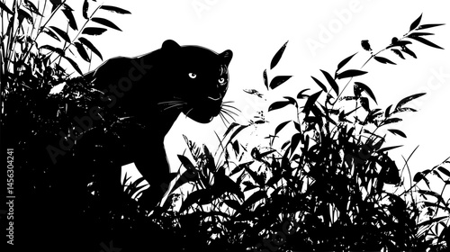 Jaguar Prowling Through Dense Undergrowth, vector illustration
