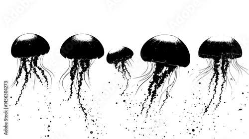 Jellyfish Floating In Deep Water, vector illustration