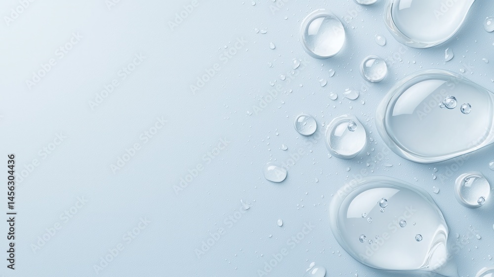 White cosmetic dropper bottles releasing moisturizing serum on wet background, creating a refreshing and hydrating scene for beauty and skincare products White cosmetic dropper bottles releasing moisturizing serum on wet background, creating a refreshing and hydrating scene for beauty and skincare products