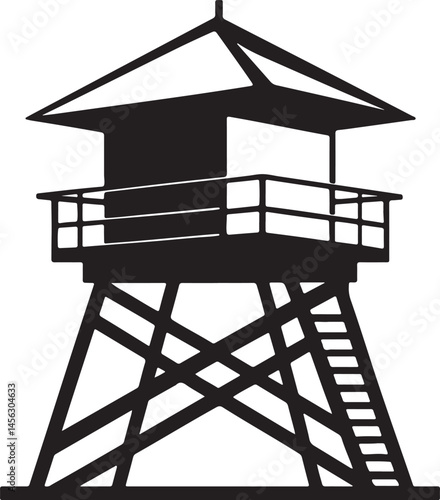 lifeguard tower silhouette, black and white silhouette, vector and illustration