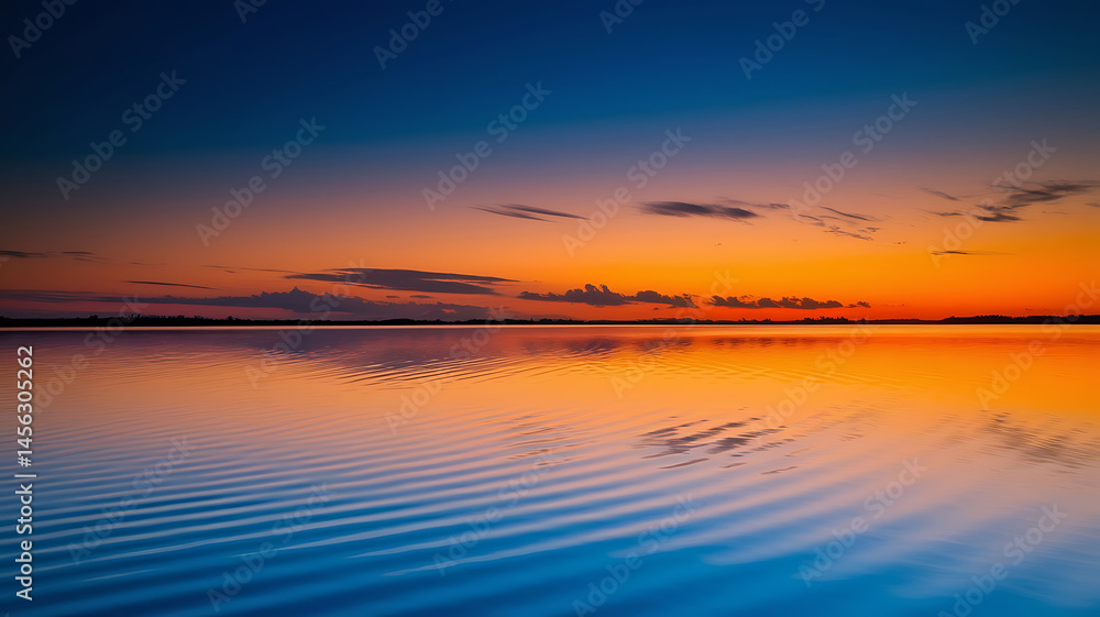 Obraz premium Peaceful sunset over calm water. Tranquil hues of orange and blue.