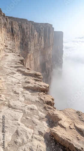 Vertical Mountain Ridge with Clouds Drifting Through