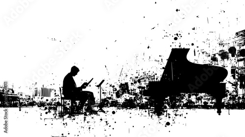 Musician Playing In Busy Public Area, vector illustration