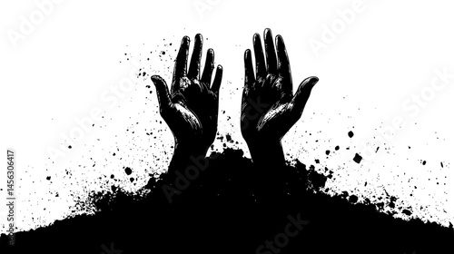 Outstretched Hands Breaking Through Soil, vector illustration