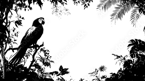 Parrot Perched Near Jungle Vines, vector illustration