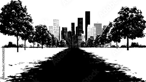 Path Through City Green Area, vector illustration