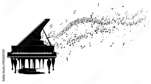 Piano With Floating Music Notes, vector illustration