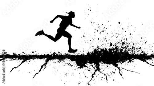 Runner Leaping Over Sidewalk Crack, vector illustration