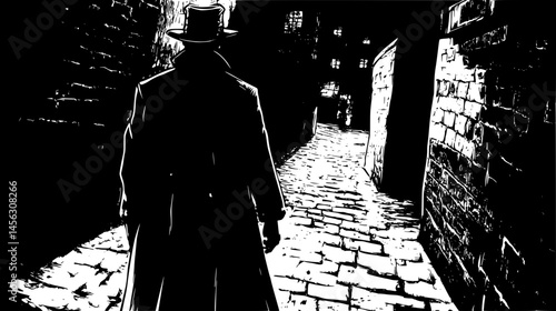 Shadow Man In Empty Street, vector illustration