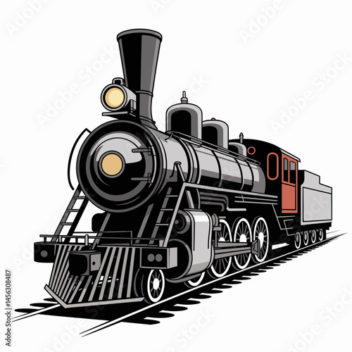 Vintage Steam Locomotive Vector on Railway Tracks