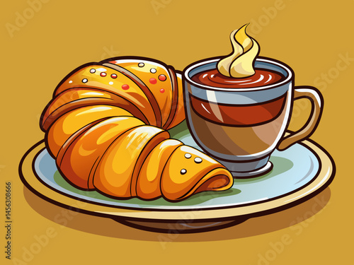 vector of Croissant and a cup of coffee