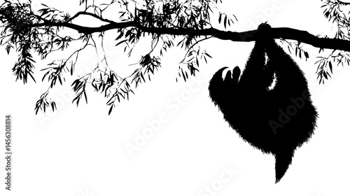 Sloth Hanging From Tree Branch, vector illustration