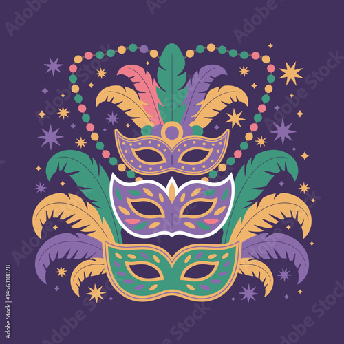 Colorful Mardi Gras Mask and Beads Vector Design