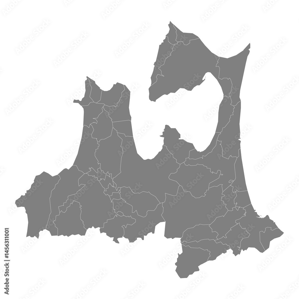 High Quality map of Aomori is a prefecture of Japan with borders of the districts
