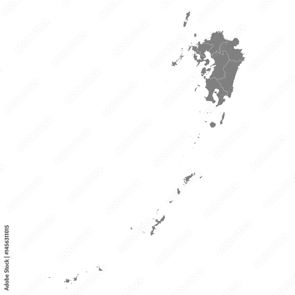 High Quality map of Kyushu is a region of Japan, with borders of the prefectures