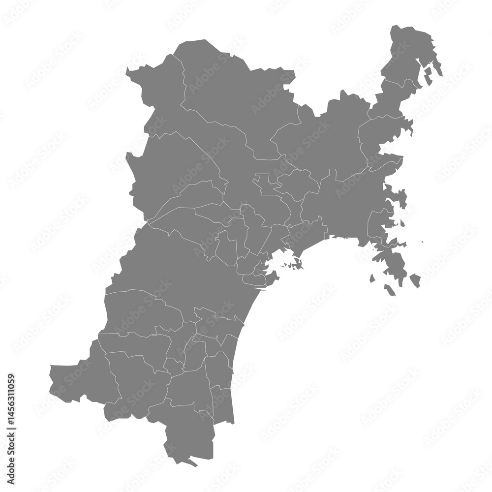 High Quality map of Miyagi is a prefecture of Japan with borders of the districts