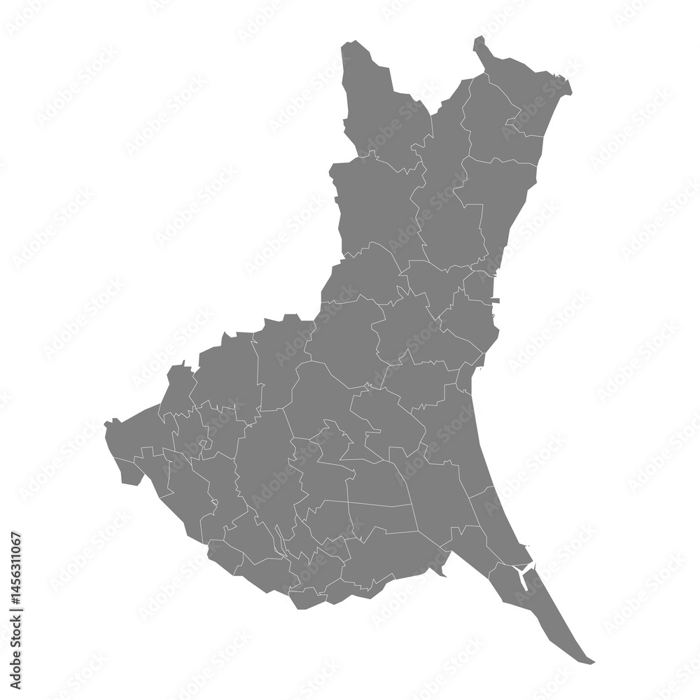 High Quality map of Ibaraki is a prefecture of Japan with borders of the districts