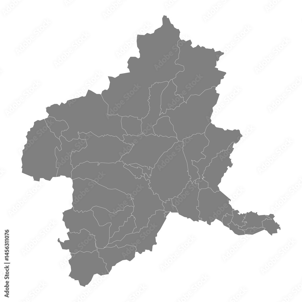 High Quality map of Gunma is a prefecture of Japan with borders of the districts
