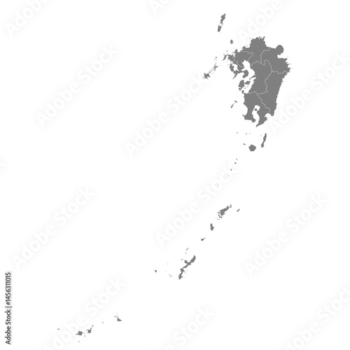 Obraz na płótnie High Quality map of Kyushu is a region of Japan, with borders of the prefectures w salonie