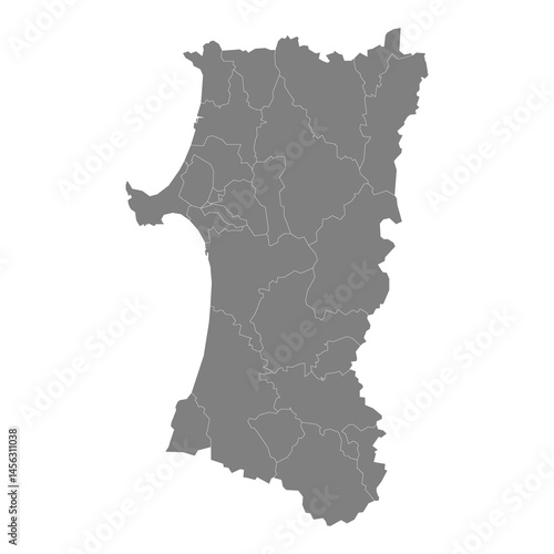 High Quality map of Akita is a prefecture of Japan with borders of the districts