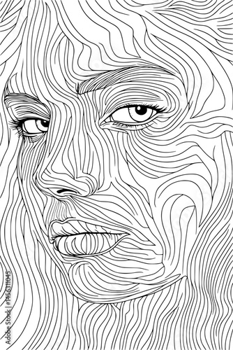 Unsettling Portrait With Shifting Eyes, coloring book design, vector illustration