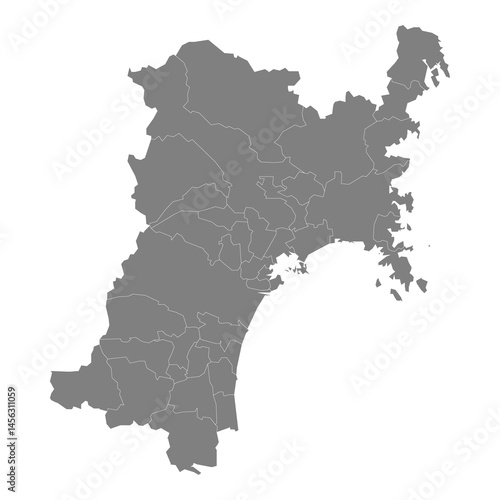 High Quality map of Miyagi is a prefecture of Japan with borders of the districts
