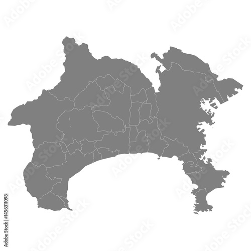 High Quality map of Kanagawa is a prefecture of Japan with borders of the districts