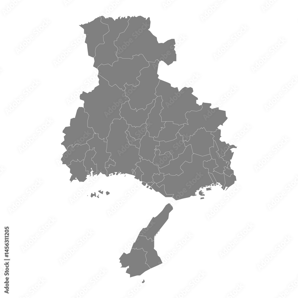 High Quality map of Hyogo is a prefecture of Japan with borders of the districts