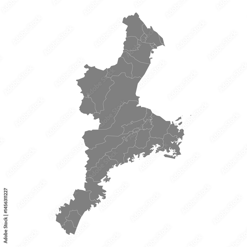 High Quality map of Mie is a prefecture of Japan with borders of the districts