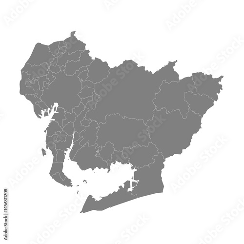 Obraz na płótnie High Quality map of Aichi is a prefecture of Japan with borders of the districts w salonie