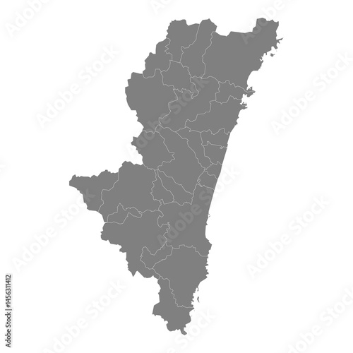 High Quality map of Miyazaki is a prefecture of Japan with borders of the districts