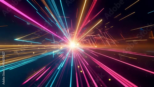Bright Speed Light Trails in Futuristic Hyperspace Tunnel