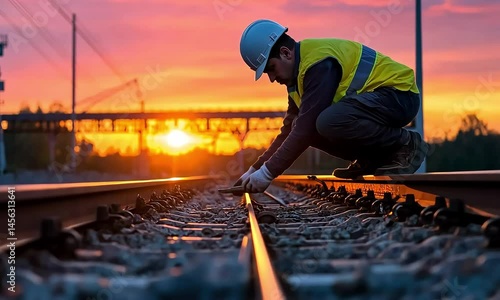 Railroad worker maintenance sunset
