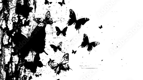 Butterflies Resting On Tree Bark, vector graphic