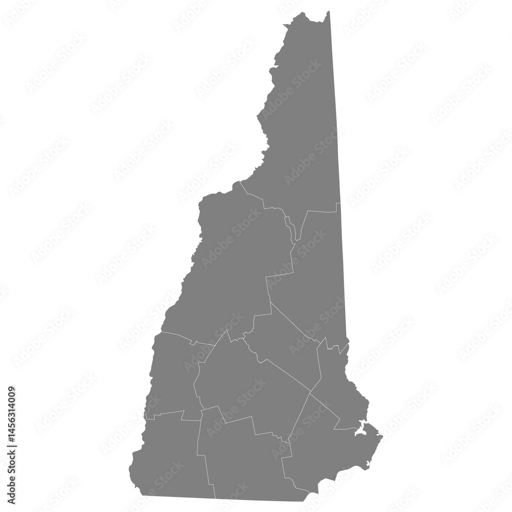 High Quality map of New Hampshire is a state of United States with borders of the counties