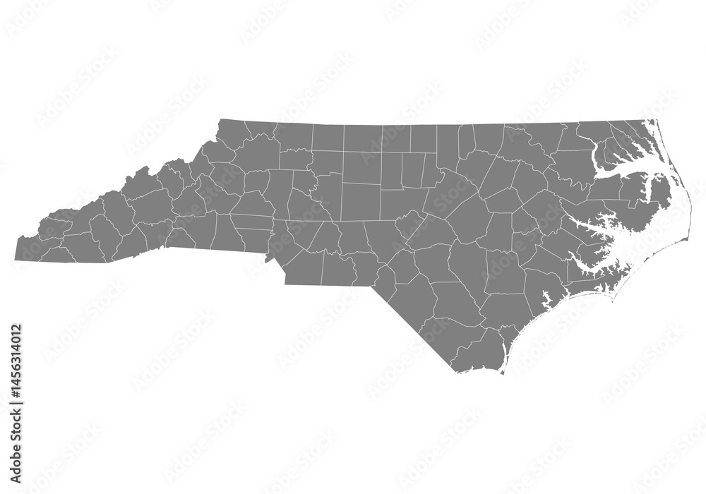 High Quality map of North Carolina is a state of United States with borders of the counties